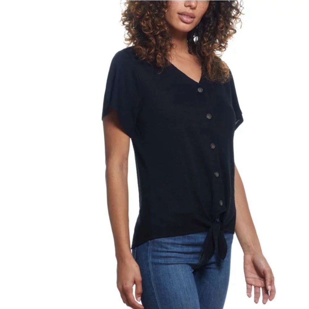 Nwt Weatherproof Vintage Ladies Tie Front Top Black Medium